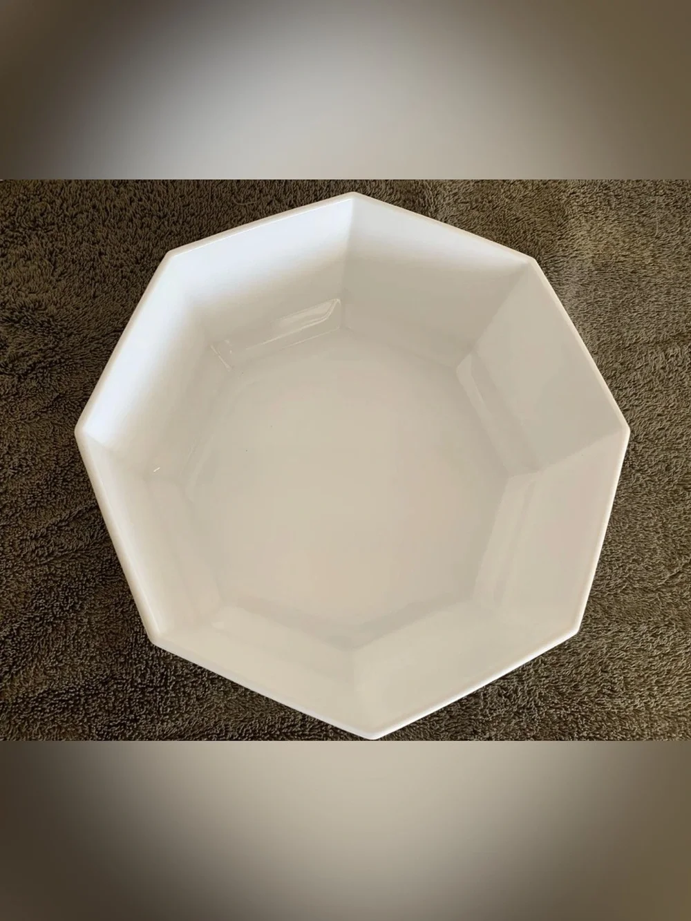 Vintage Hexagonal White Ceramic Accent Bowl with Black Linear Pattern